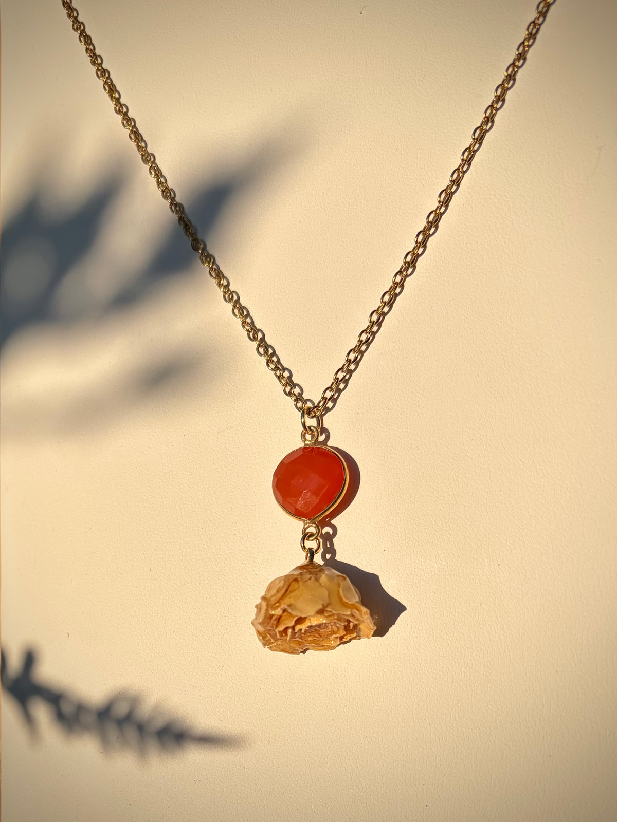 Real Rose Bud & Carnelion Necklace