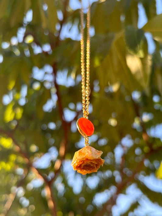 Real Rose Bud & Carnelion Necklace