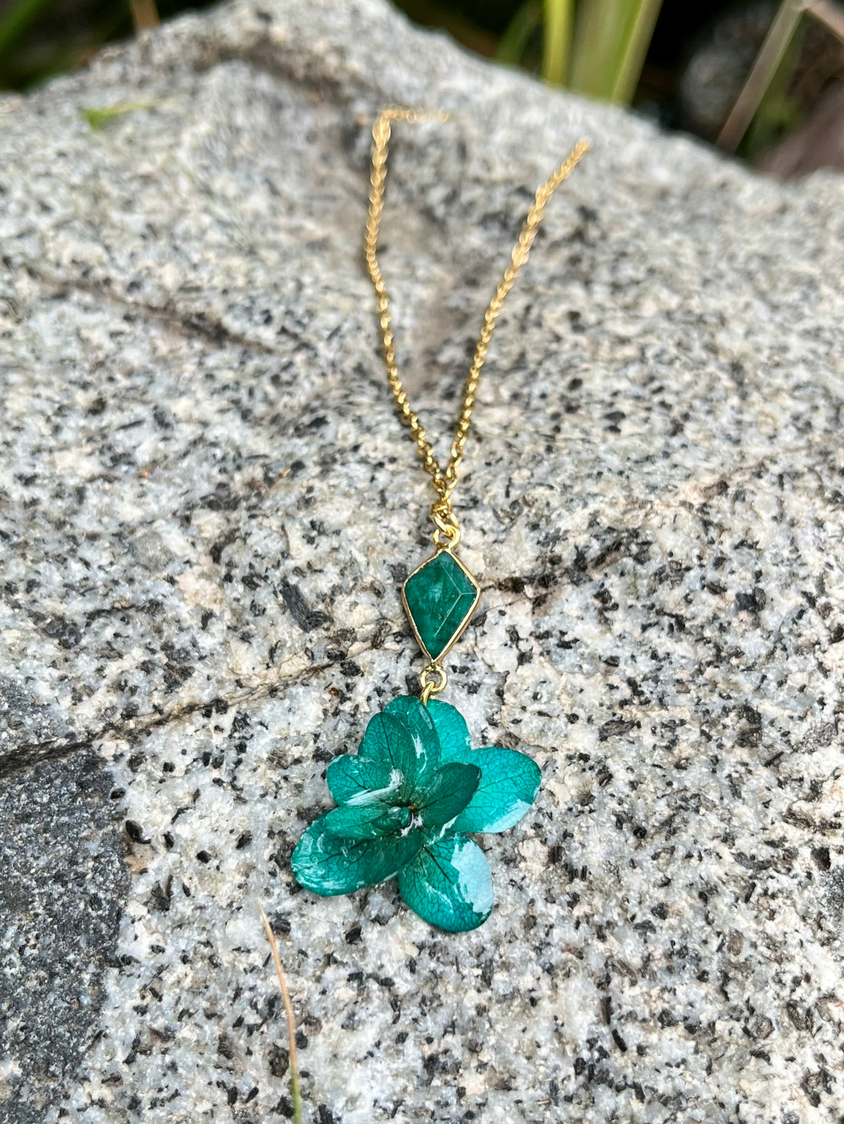 Hydrangea & Emerald Necklace