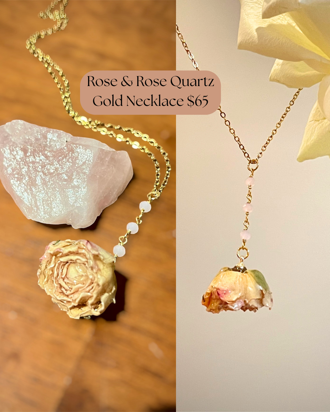A-Rose Bud & Rose Quartz Necklace