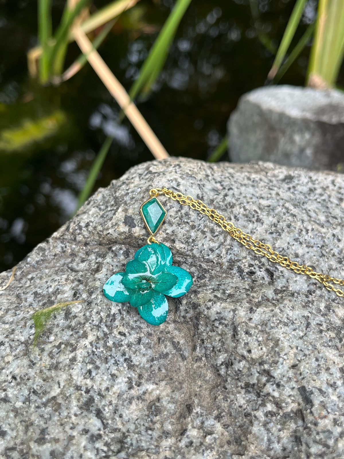 Hydrangea & Emerald Necklace