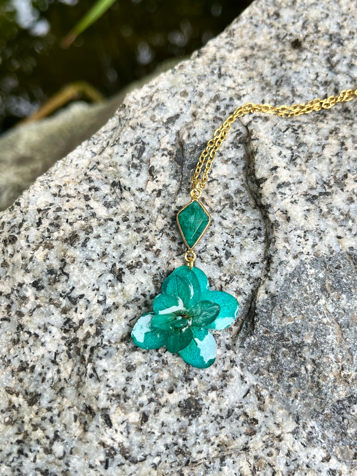 Hydrangea & Emerald Necklace