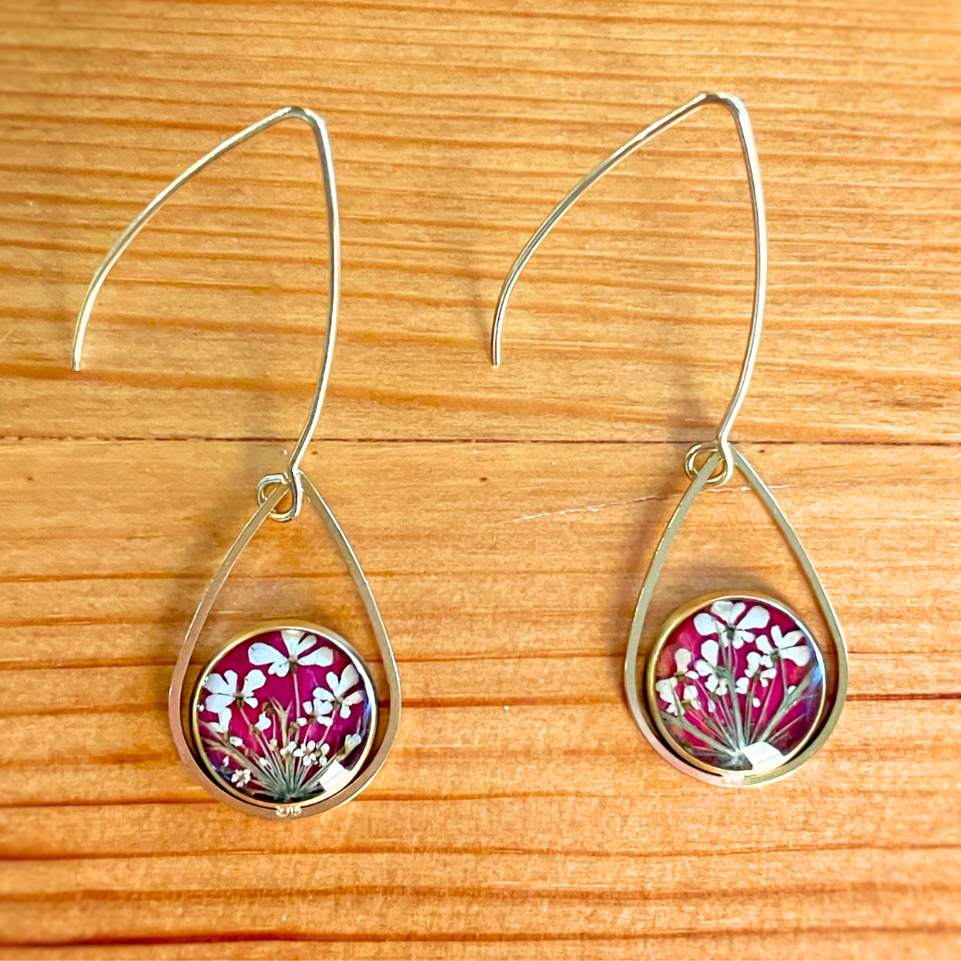 Queen Anne's Lace & Rose Dangles