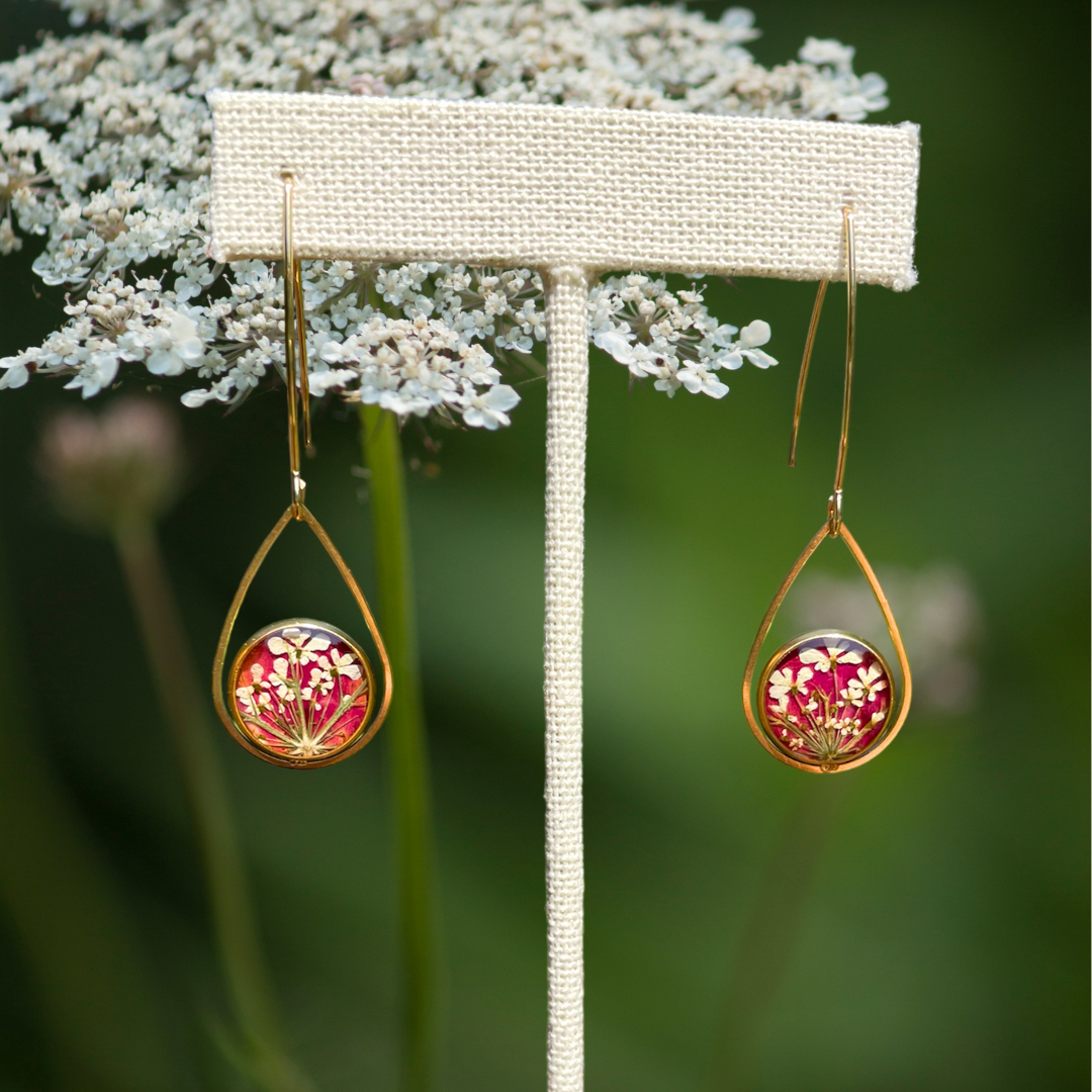 Queen Anne's Lace & Rose Dangles
